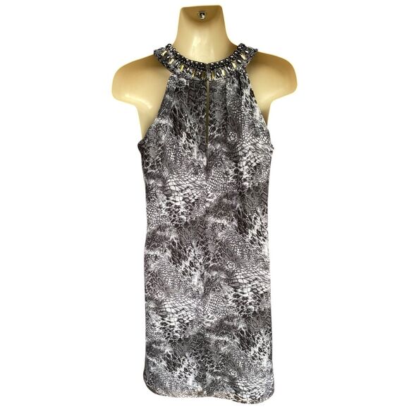 WHBM Halter Dress Sz 0 XS Snakeskin Print Beaded Embellishment Neckline - Picture 2 of 12